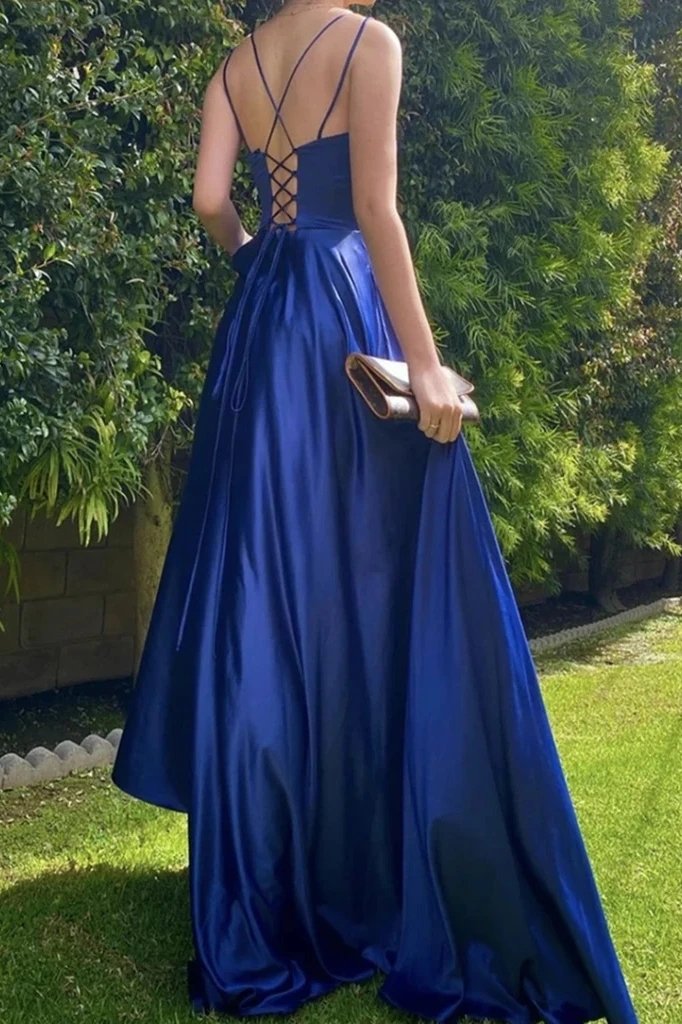 Long Royal Blue Prom Dress UK with String Back-ballbellauk