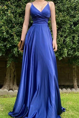 Long Royal Blue Prom Dress UK with String Back-ballbellauk