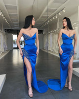 Long Royal Blue Sweetheart Mermaid Prom Dress UK with Sequins and Split-ballbellauk