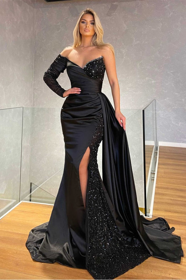 Long Sleeves Black Sweetheart Mermaid Prom Dress UK with Sequins-ballbellauk