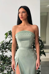 Long Strapless Mermaid Prom Dress UK with Slit-ballbellauk