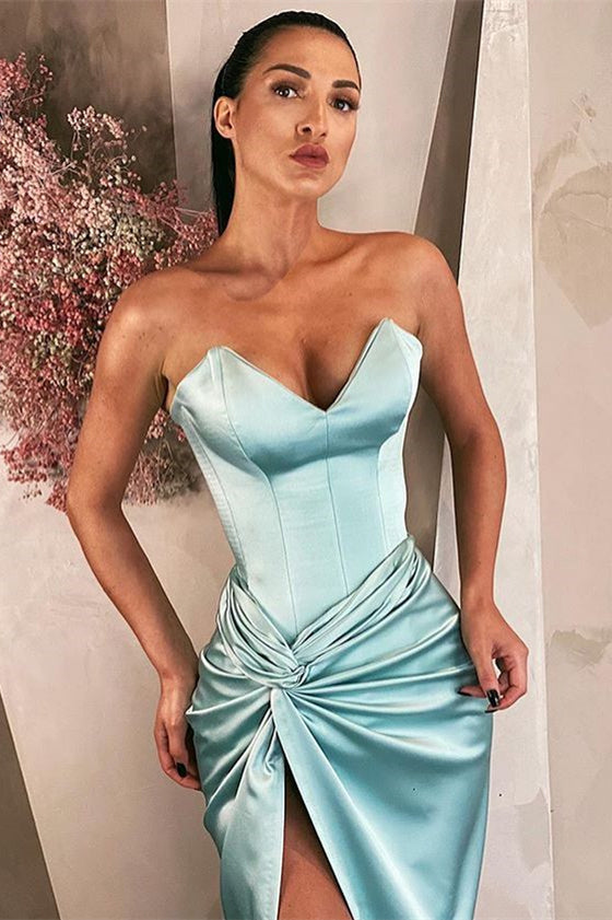 Long V-Neck Sky Blue Prom Dress UK With Split-ballbellauk