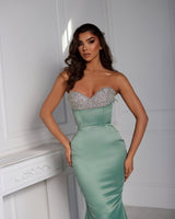 Look Dreamy in Sweetheart Sage Mermaid A Line Prom Dress UK with Pearls-ballbellauk