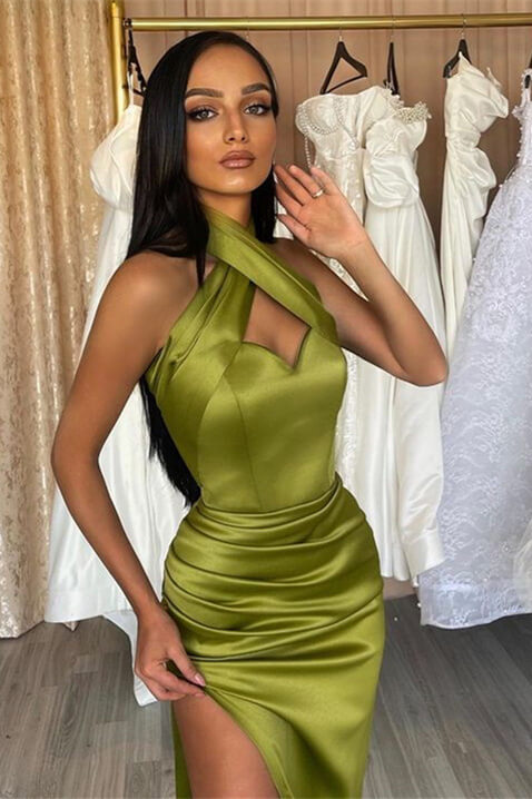 Look Stunning in Sexy Halter Green Mermaid Prom Dress UK Long With Split On Sale by Ballbellas-ballbellauk