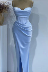 Mermaid Baby Blue Sweetheart Prom Dress UK With Spaghetti-Straps Online-ballbellauk