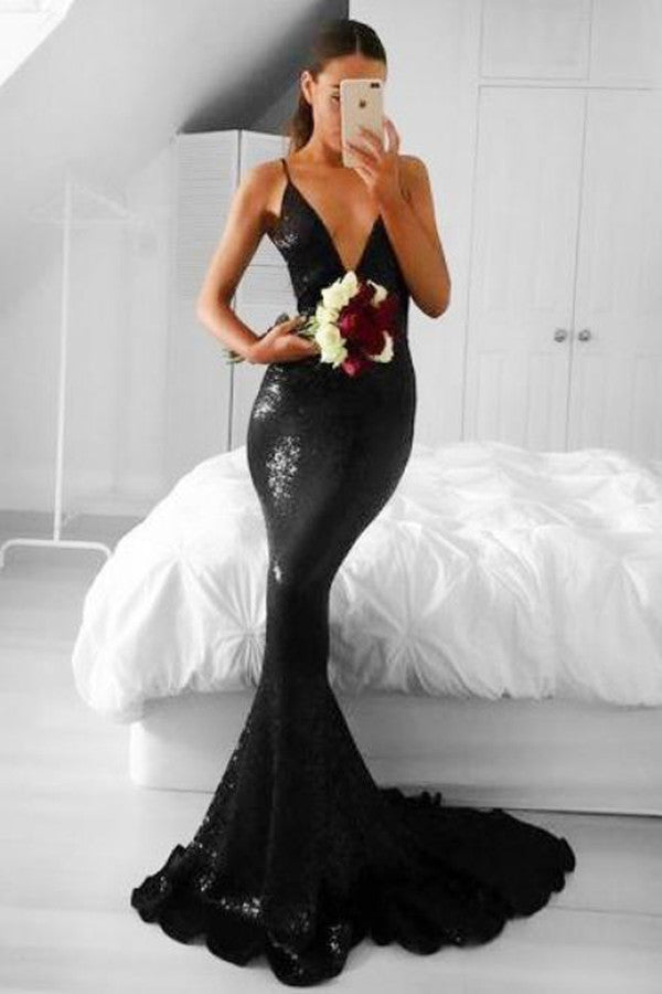 Mermaid Black Sequins Prom Dress UK-ballbellauk