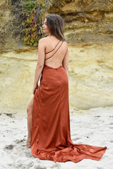 Mermaid Burnt Orange Prom Dress UK with Slit-ballbellauk