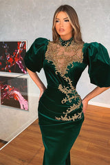 Mermaid Dark Green Bubble Sleeves Prom Dress UK-ballbellauk