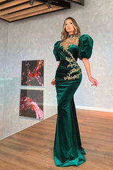 Mermaid Dark Green Bubble Sleeves Prom Dress UK-ballbellauk