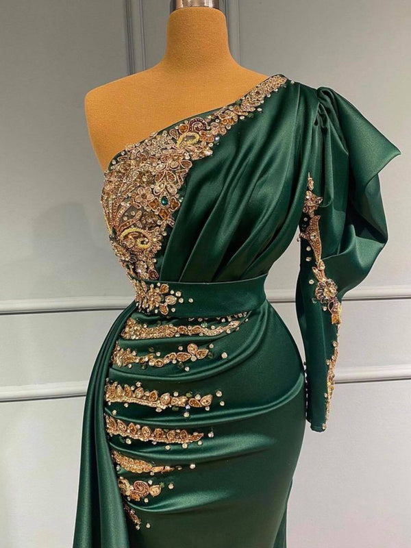 Mermaid Dark Green One Shoulder Prom Dress UK-ballbellauk