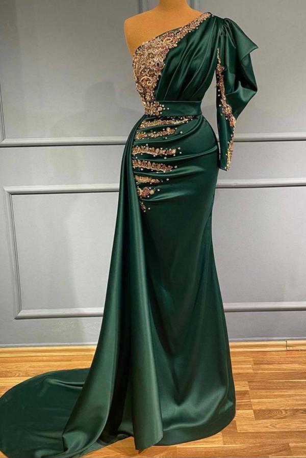 Mermaid Dark Green One Shoulder Prom Dress UK-ballbellauk