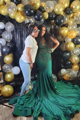 Mermaid Dark Green Sequins Prom Dress UK Embellished with Appliques-ballbellauk