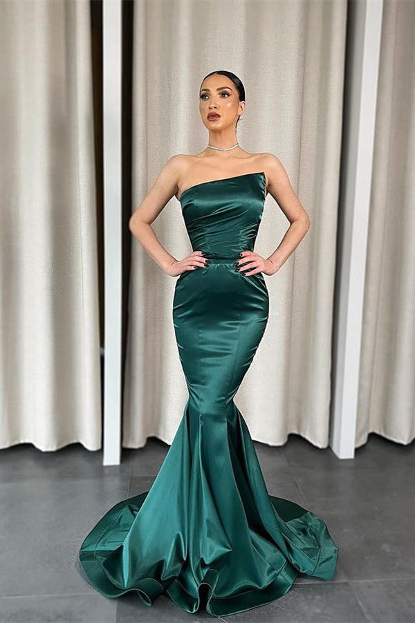 Mermaid Dark Green Strapless Long Evening Dress-ballbellauk