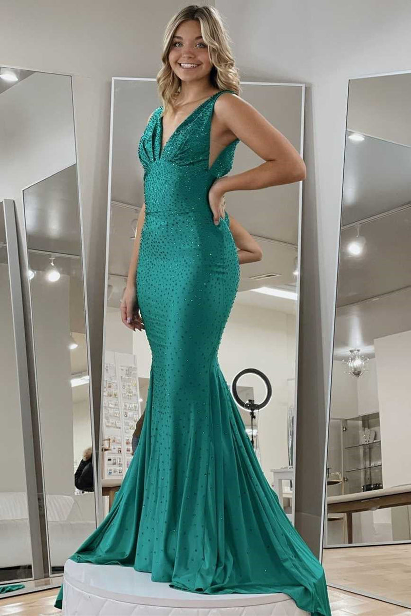 Mermaid Deep V-Neck Prom Dress UK with Appliques Court-ballbellauk