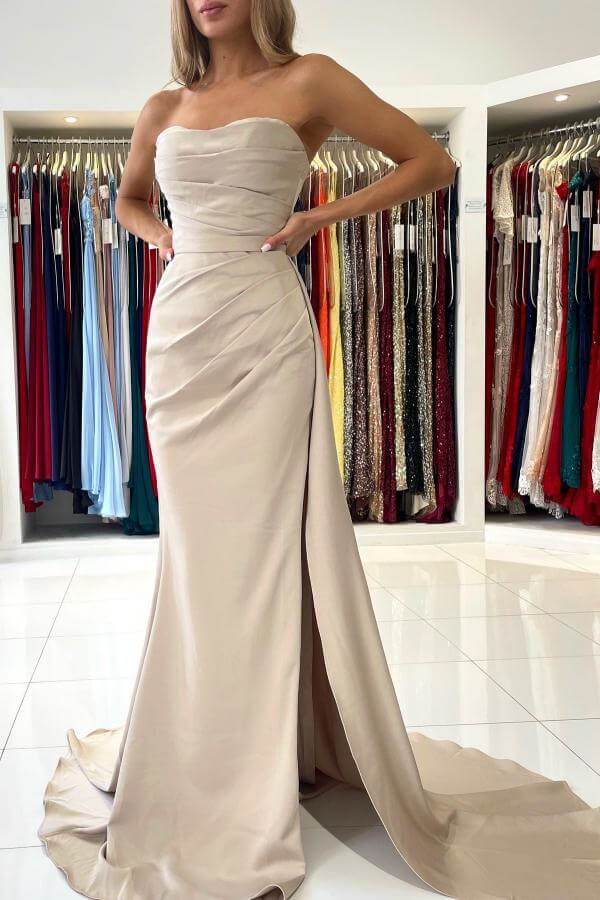 Mermaid Elegant Strapless Evening Dress On Sale with Split-ballbellauk