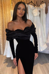 Mermaid Evening Dress With Split - Black Long Sleeves-ballbellauk