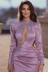 Mermaid High Neck Long Sleeves Prom Dress UK with Split-ballbellauk