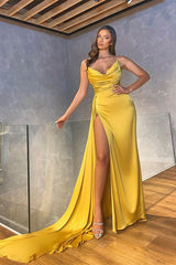 Mermaid Long Pleated Split Prom Dress UK-ballbellauk