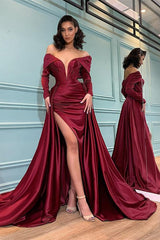 Mermaid Long Sleeves Burgundy Evening Dress-ballbellauk