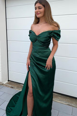 Mermaid Off-The-Shoulder Beadings Prom Dress UK with Front Split Sweetheart Dark Green-ballbellauk