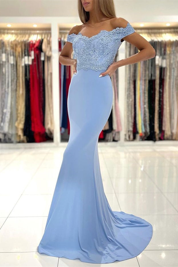 Mermaid Off-the-Shoulder Prom Dress UK With Lace Appliques-ballbellauk