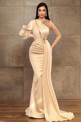 Mermaid One Shoulder Long Sleeved Prom Dress UK-ballbellauk