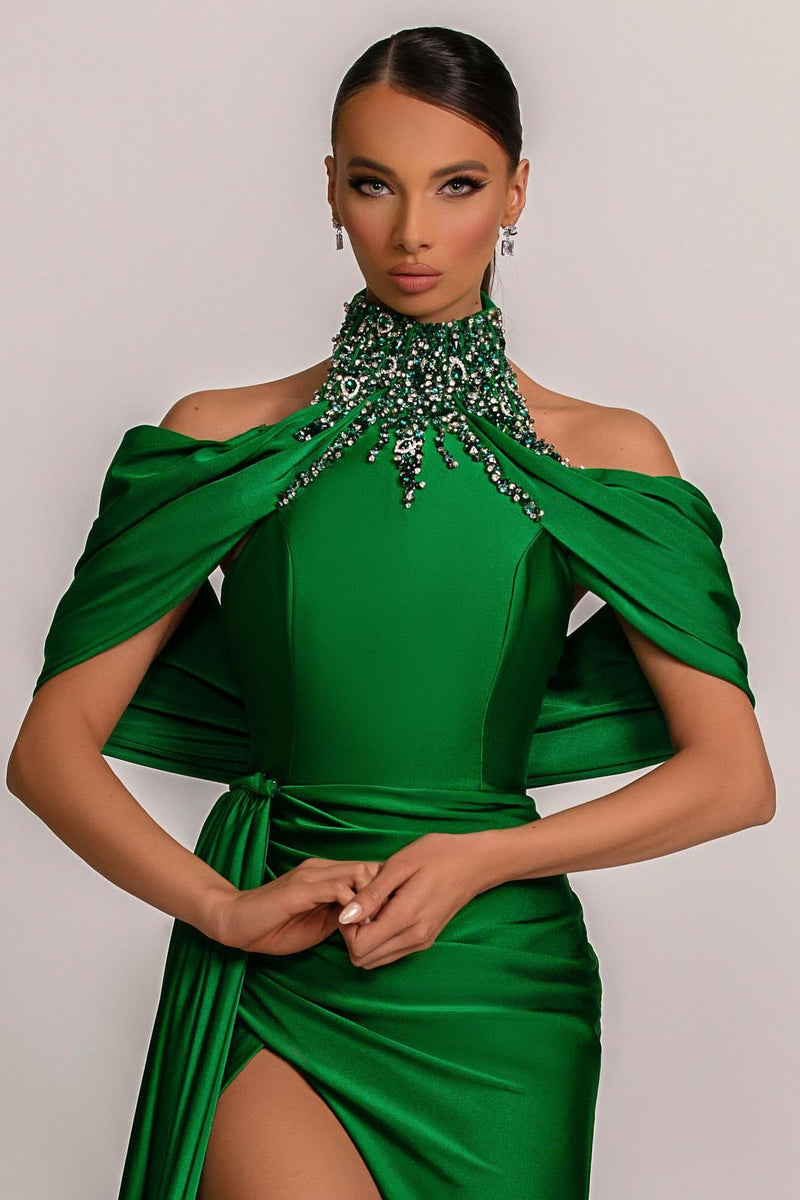 Mermaid Prom Dress UK Halter with Appliques - Green-ballbellauk