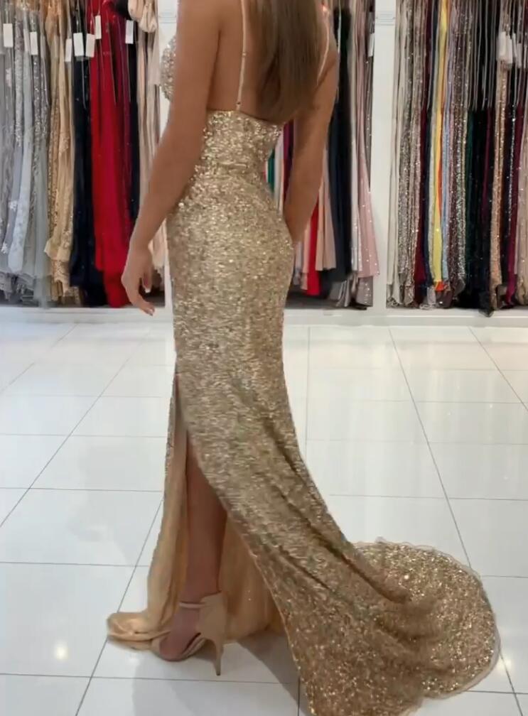 Mermaid Prom Dress UK with Glittering Sequins and Slit-ballbellauk