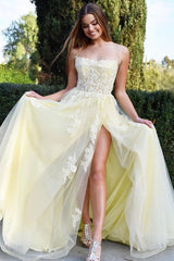 Mermaid Prom Dress UK With Lace Appliques & Split - PD0925 Daffodil-ballbellauk