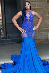 Mermaid Prom Dress UK With Royal Blue Sequins and Appliques-ballbellauk