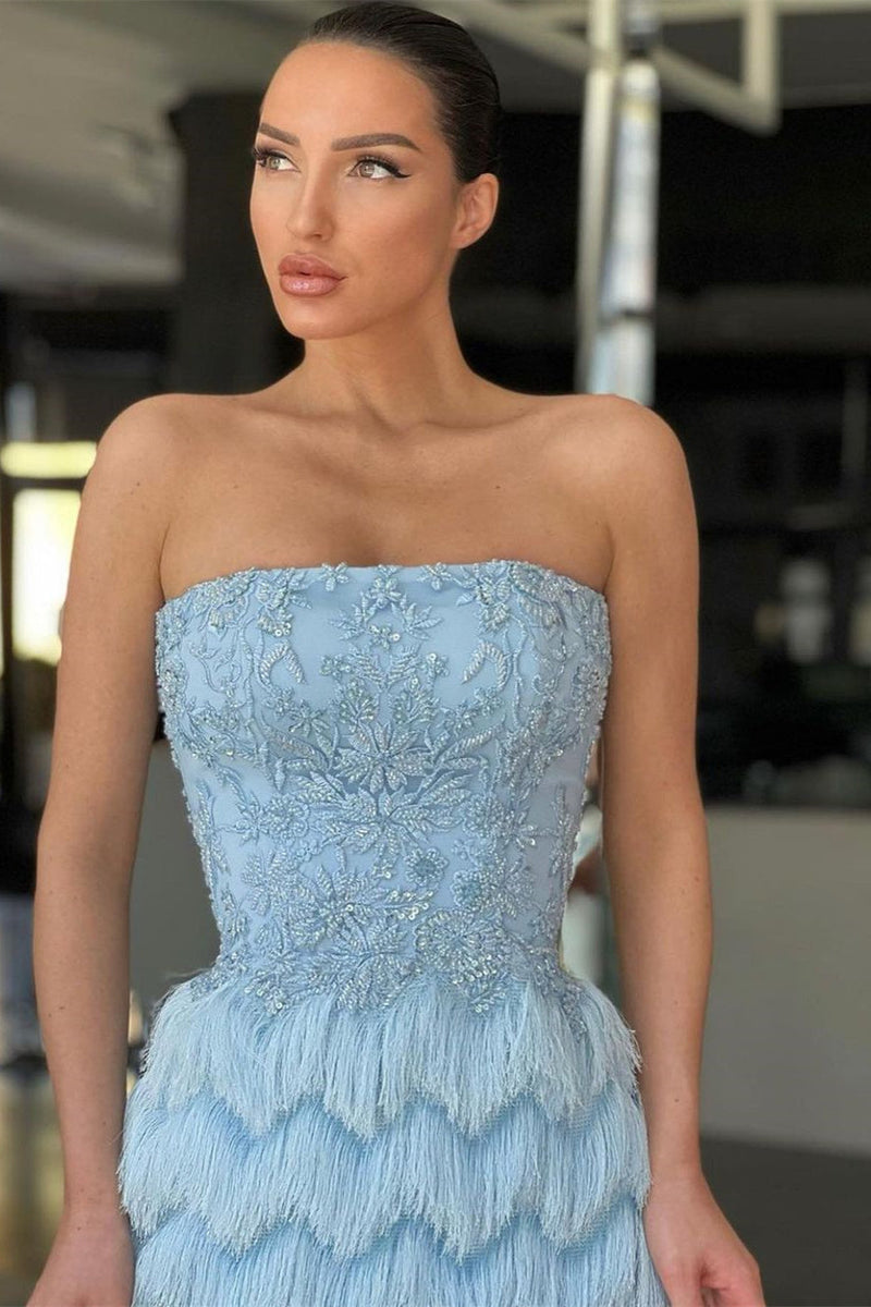 Mermaid Prom Dress UK with Sky Blue Appliques - Amazing Style-ballbellauk