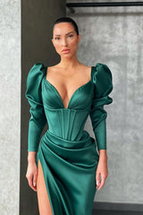 Mermaid Prom Dress UK with Slit and V-Neck Long Sleeves-ballbellauk