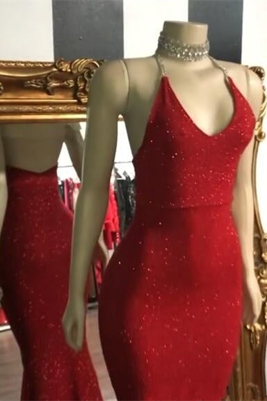 Mermaid Red Prom Dress UK Embellished with Sequin-ballbellauk