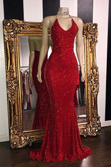 Mermaid Red Prom Dress UK Embellished with Sequin-ballbellauk