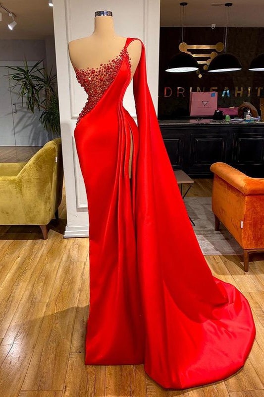 Mermaid Red Ruffles Prom Dress UK with Beading-ballbellauk