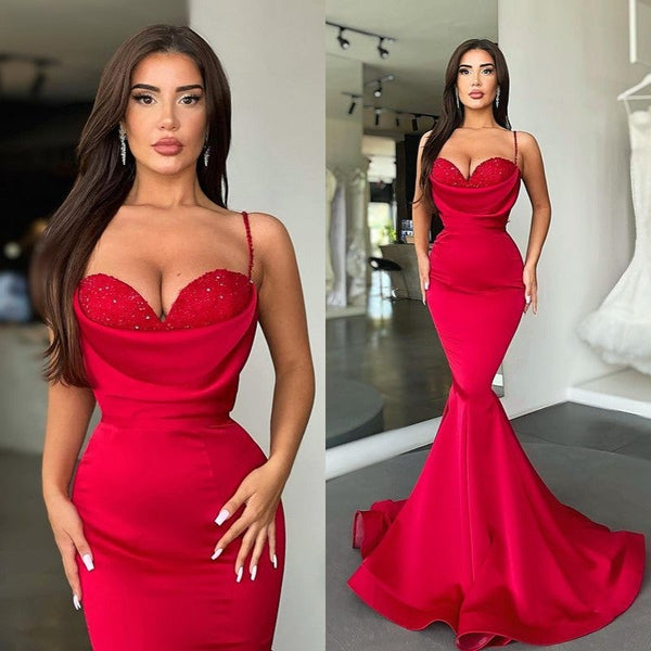 Mermaid Red Spaghetti-Straps Prom Dress UK Long-ballbellauk