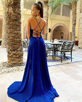 Mermaid Royal Blue Evening Dress with Spaghetti-Straps and Split-ballbellauk