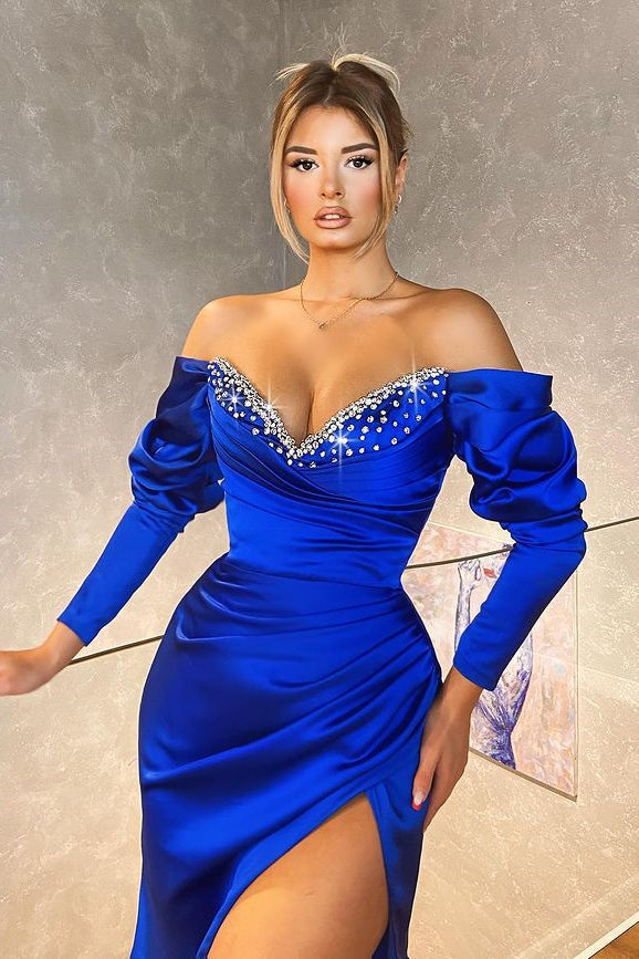 Mermaid Royal Blue Long Sleeves Evening Dress-ballbellauk