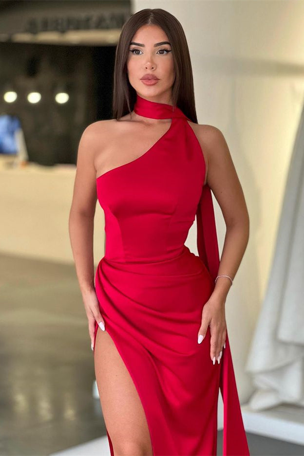 Mermaid Slit Long Prom Dress UK with Ruffles - Red High Collar-ballbellauk