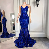 Mermaid Spaghetti-Straps Royal Blue Long Prom Dress UK with Sequins-ballbellauk