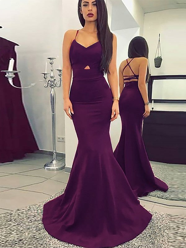 Mermaid Spaghetti-Straps Sleeveless With Ruched Jersey Prom Dress-ballbellauk