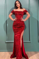 Mermaid Split Prom Dress UK in Burgundy with Detachable Ruffles-ballbellauk