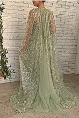 Mermaid Strapless Lace Sequins Sleeveless Long With Shawl High Split Formal Wears-ballbellauk