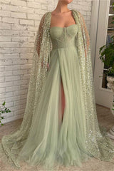 Mermaid Strapless Lace Sequins Sleeveless Long With Shawl High Split Formal Wears-ballbellauk