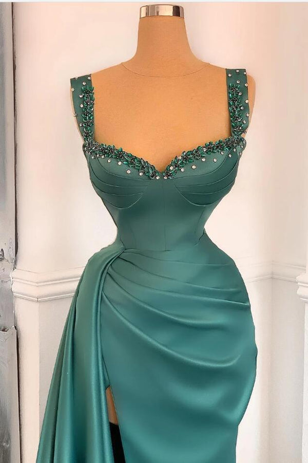 Mermaid Straps Beadings Prom Dress UK with Slit-ballbellauk