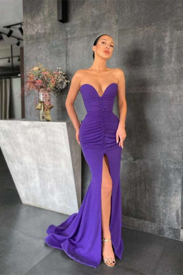 Mermaid Sweetheart Sleeveless Prom Dress UK with Split - Purple-ballbellauk