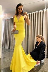 Mermaid Yellow Backless Evening Dress-ballbellauk