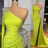 Mermaid Yellow Green Long Sleeves Prom Dress UK with Beads for a Splendid Look-ballbellauk