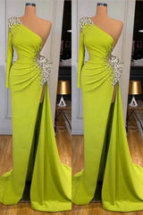 Mermaid Yellow Green Long Sleeves Prom Dress UK with Beads for a Splendid Look-ballbellauk