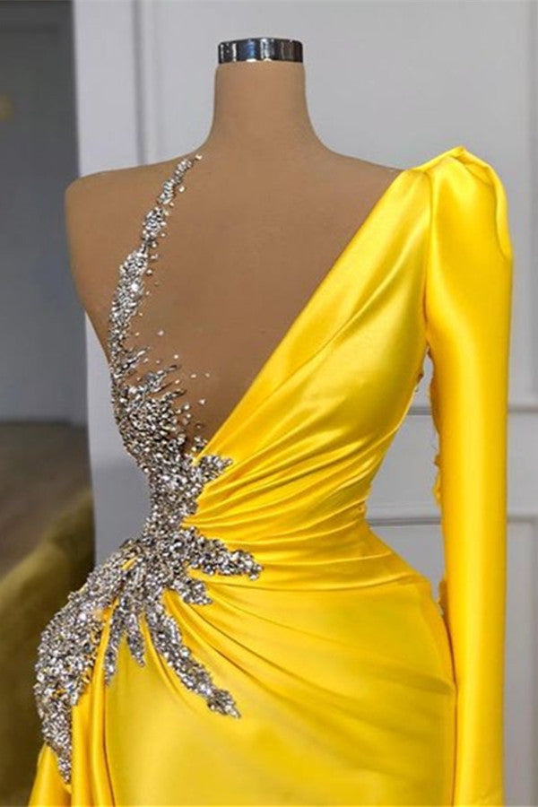 Mermaid Yellow Long Sleeved Prom Dress UK-ballbellauk